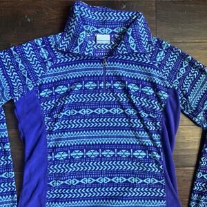 Columbia Teal & Purple Aztec Print Fleece Quarter Zip Women’s Jacket Size Large